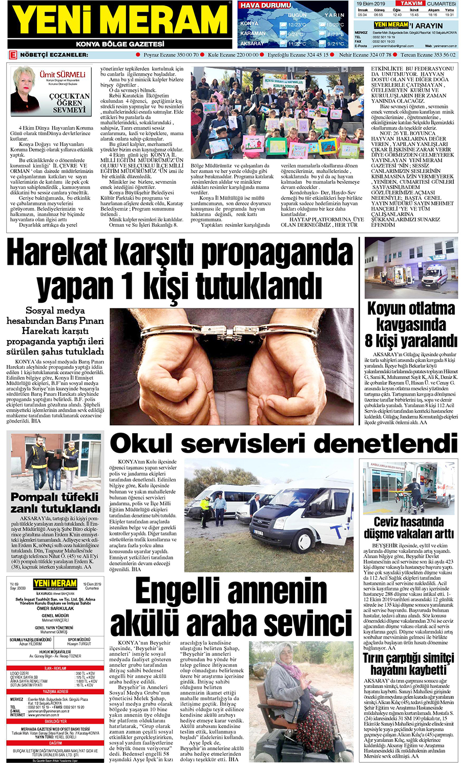 19 Ekim 2019 Yeni Meram Gazetesi