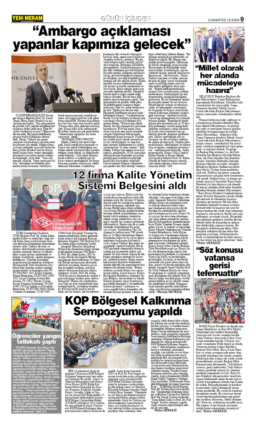 19 Ekim 2019 Yeni Meram Gazetesi