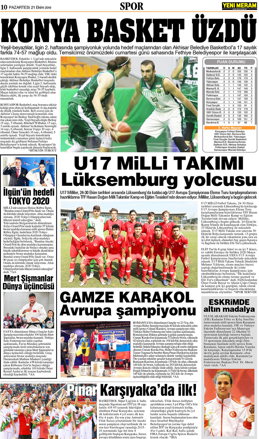 21 Ekim 2019 Yeni Meram Gazetesi