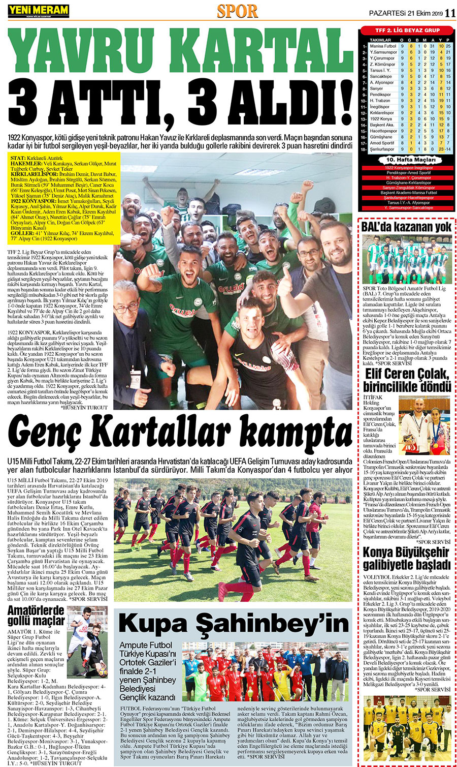 21 Ekim 2019 Yeni Meram Gazetesi