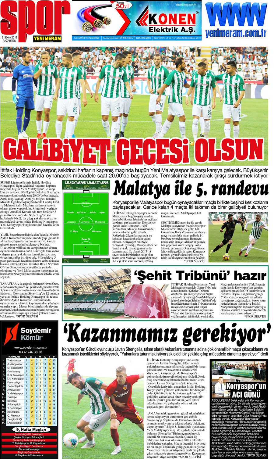 21 Ekim 2019 Yeni Meram Gazetesi