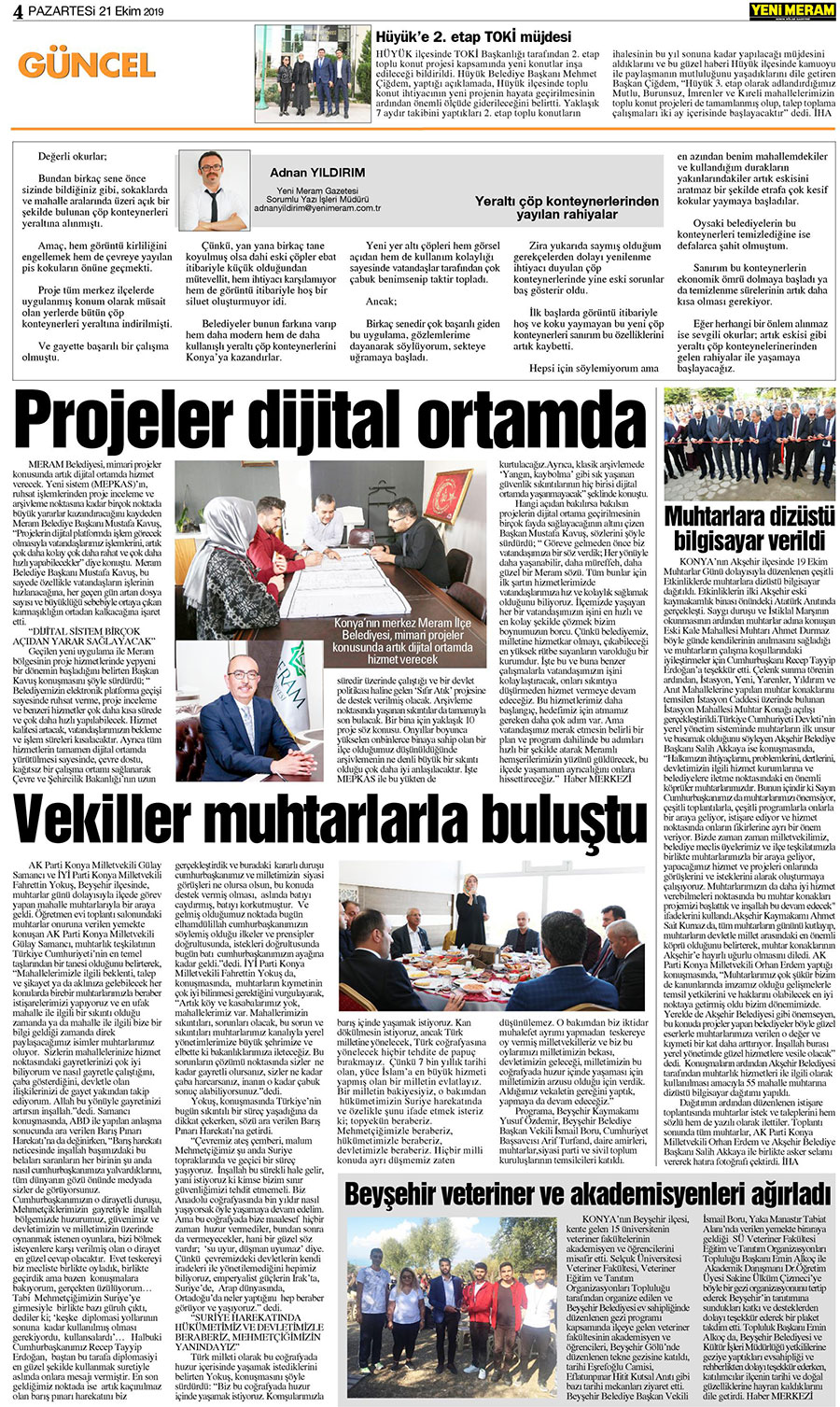 21 Ekim 2019 Yeni Meram Gazetesi