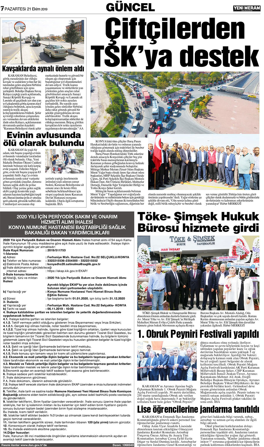 21 Ekim 2019 Yeni Meram Gazetesi