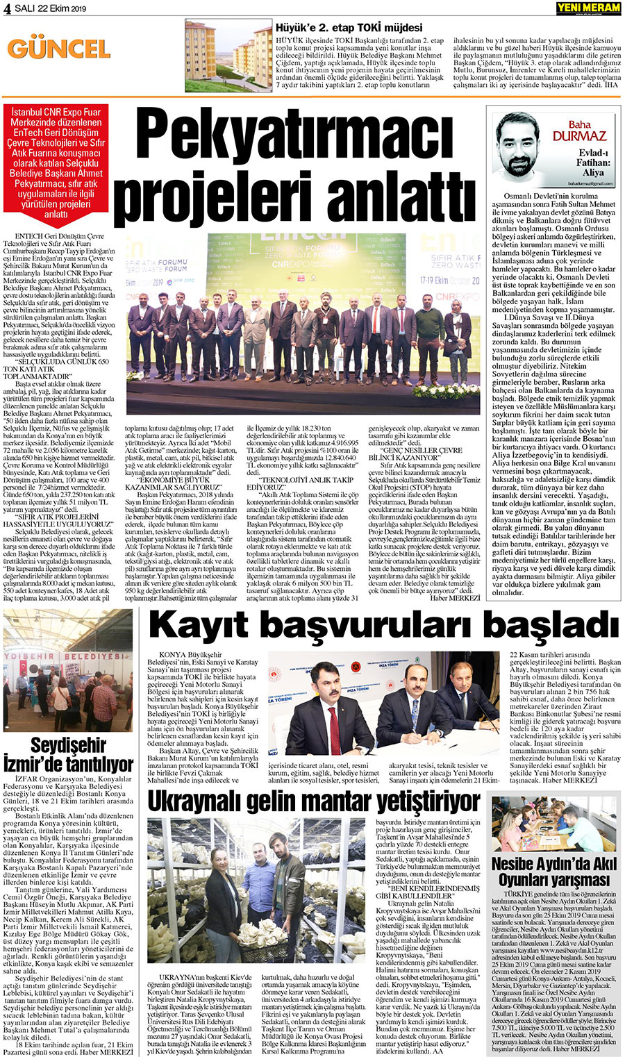 22 Ekim 2019 Yeni Meram Gazetesi