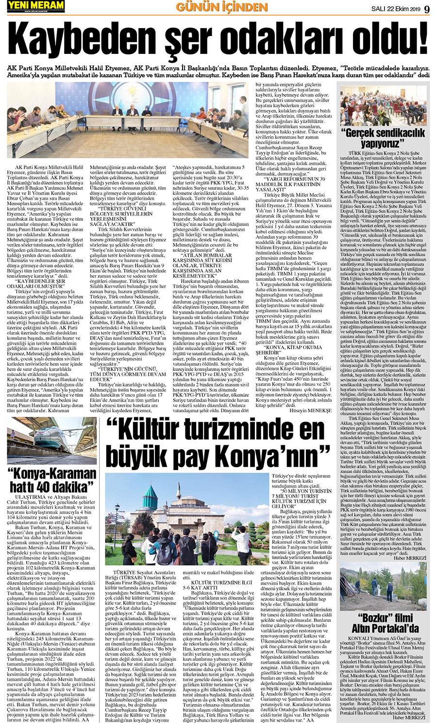 22 Ekim 2019 Yeni Meram Gazetesi