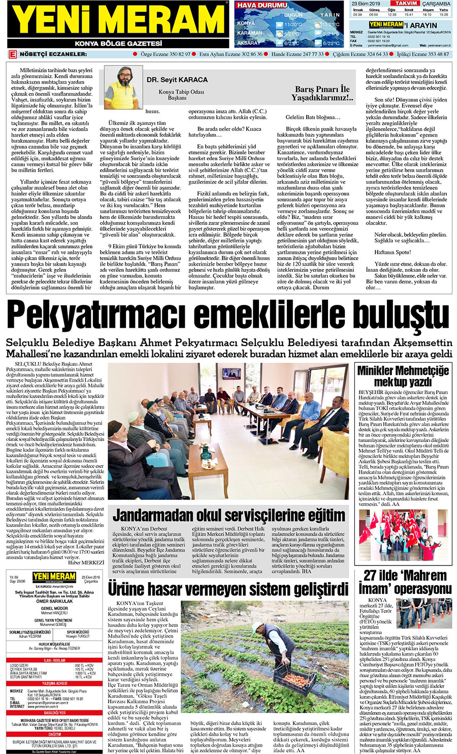 23 Ekim 2019 Yeni Meram Gazetesi