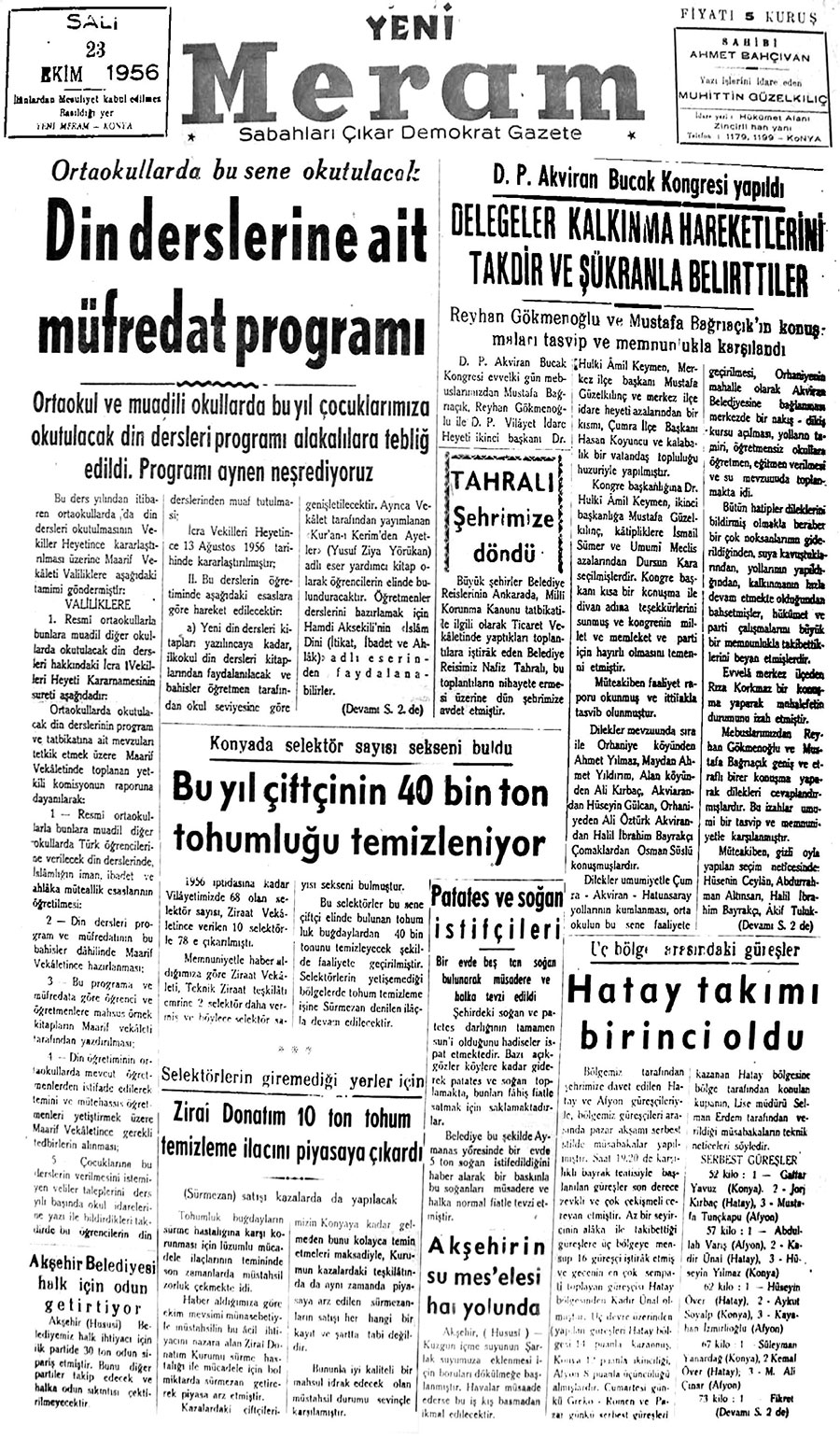 23 Ekim 2019 Yeni Meram Gazetesi