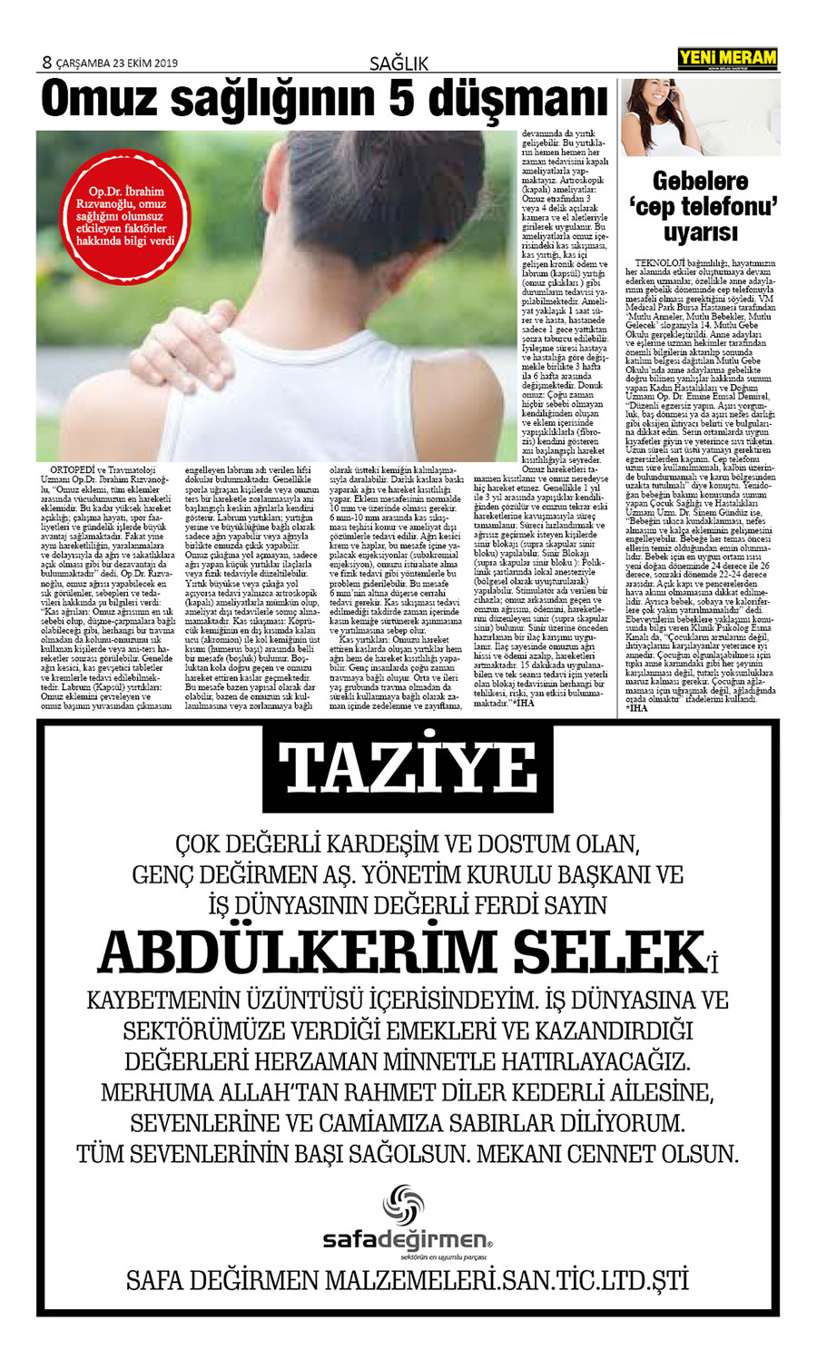 23 Ekim 2019 Yeni Meram Gazetesi