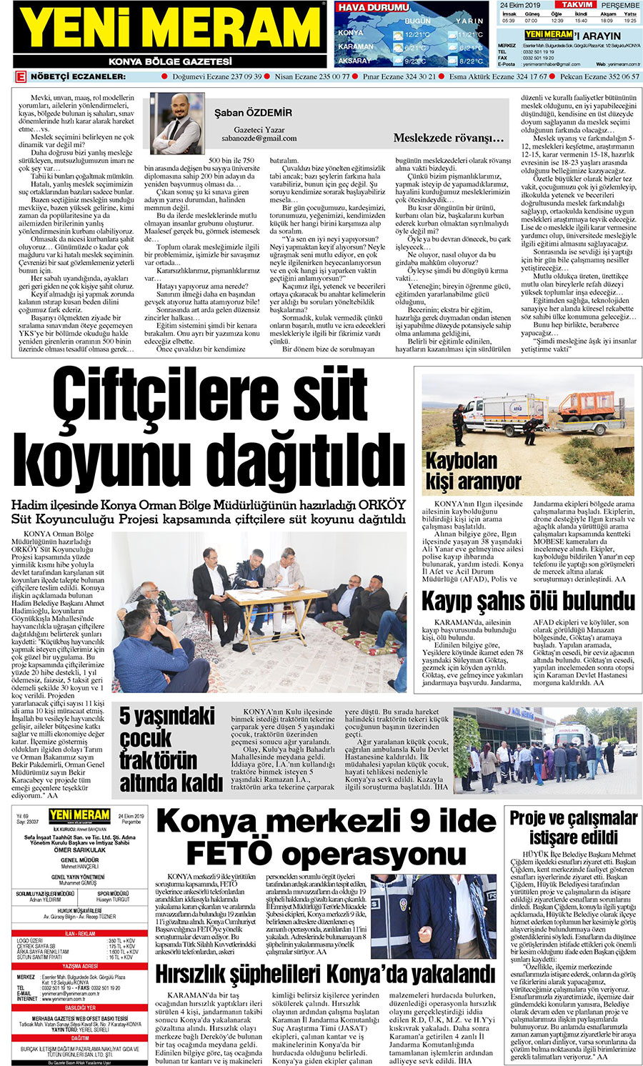 24 Ekim 2019 Yeni Meram Gazetesi