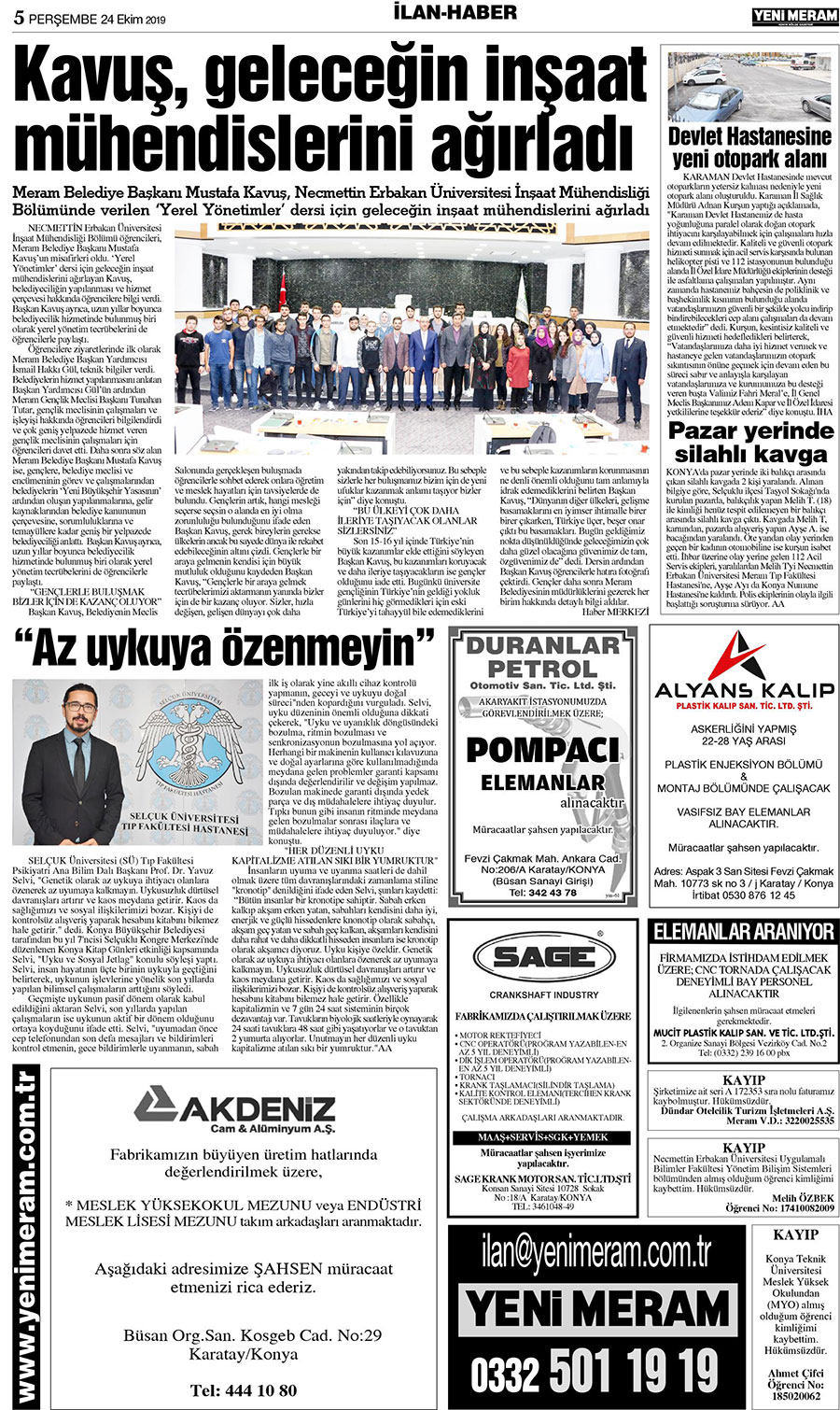 24 Ekim 2019 Yeni Meram Gazetesi