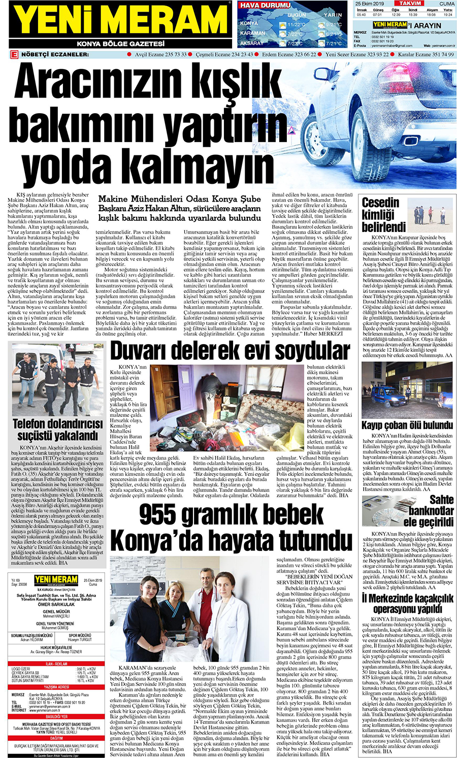 25 Ekim 2019 Yeni Meram Gazetesi