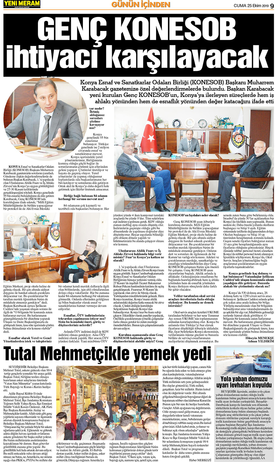 25 Ekim 2019 Yeni Meram Gazetesi