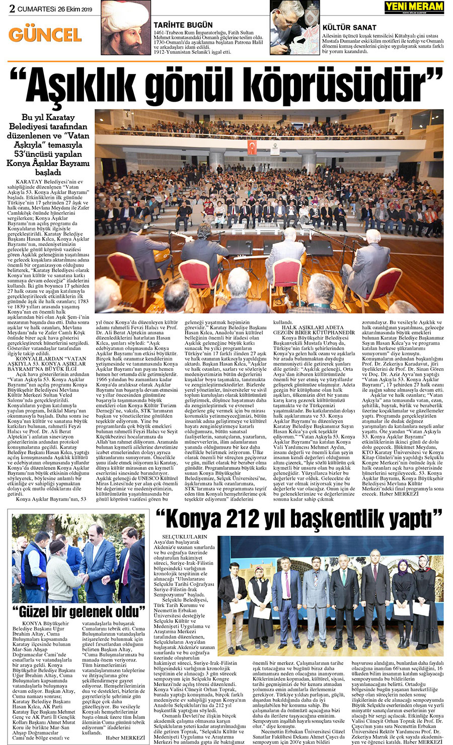 26 Ekim 2019 Yeni Meram Gazetesi