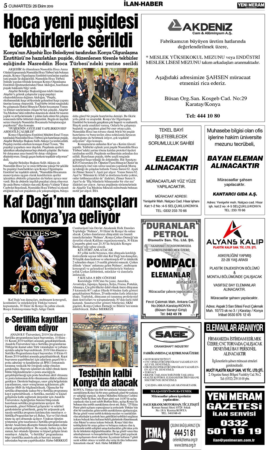 26 Ekim 2019 Yeni Meram Gazetesi