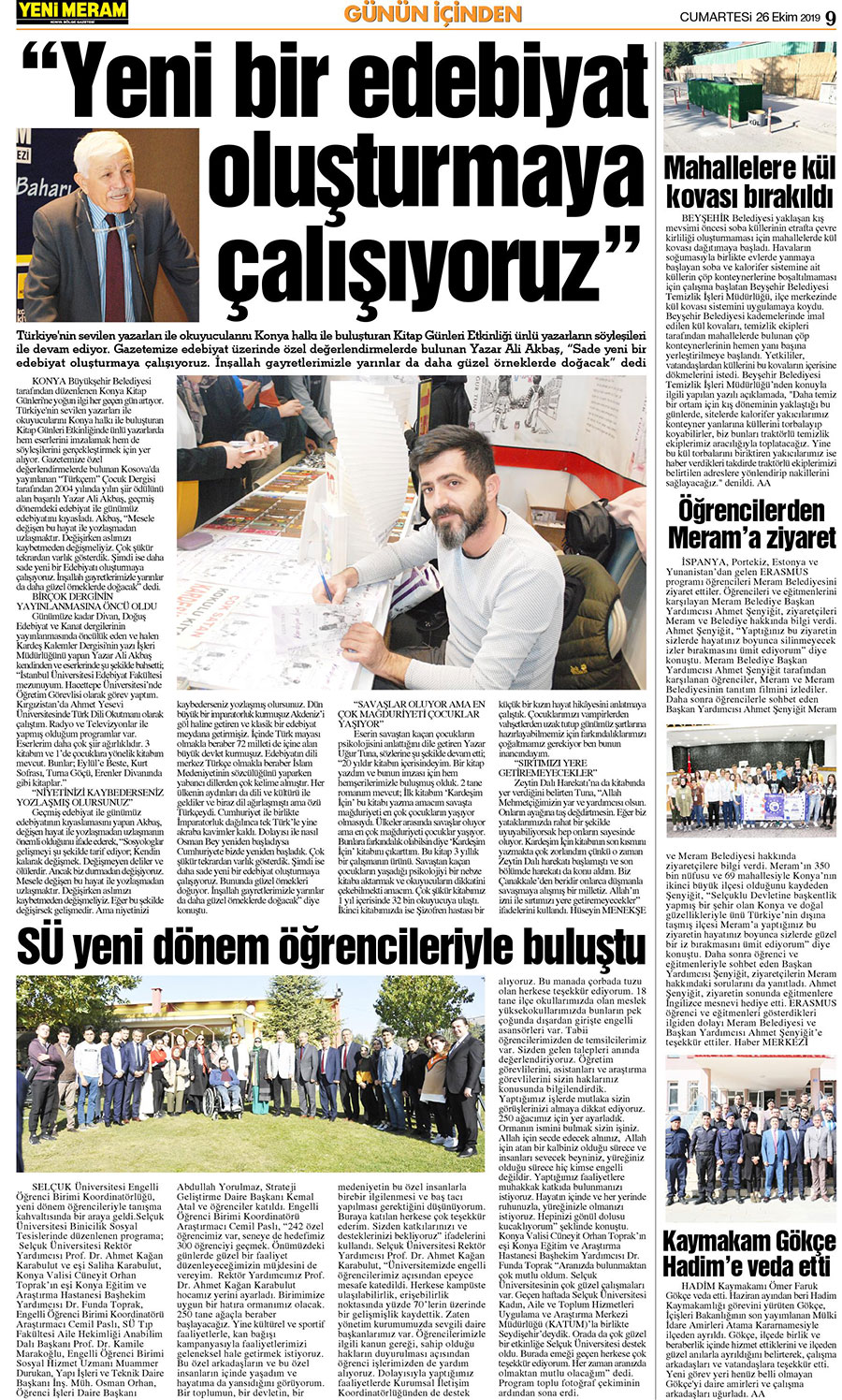 26 Ekim 2019 Yeni Meram Gazetesi