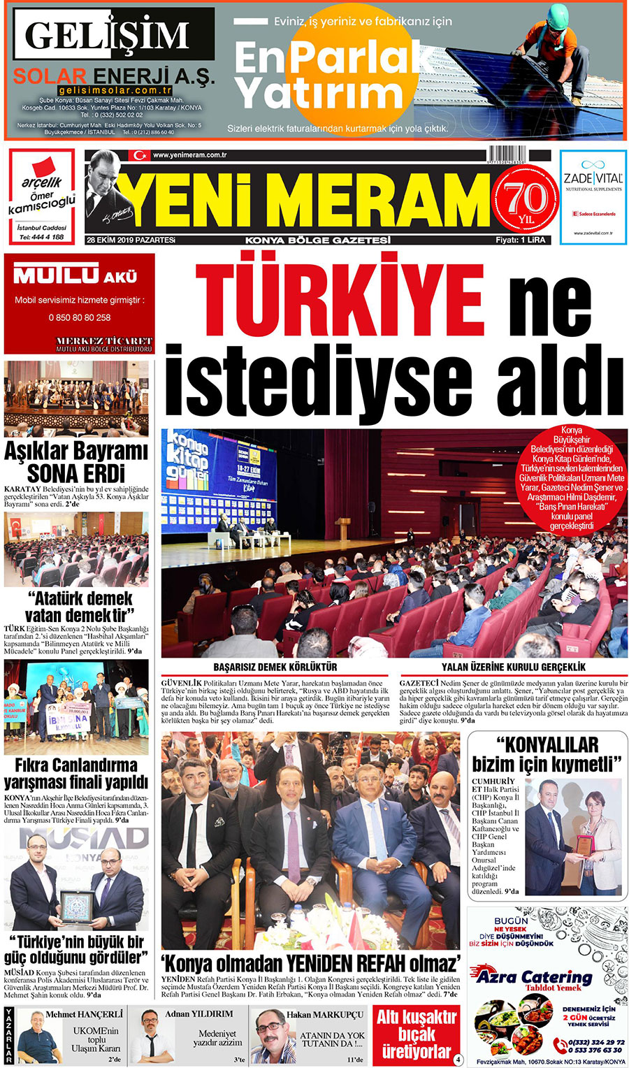 28 Ekim 2019 Yeni Meram Gazetesi