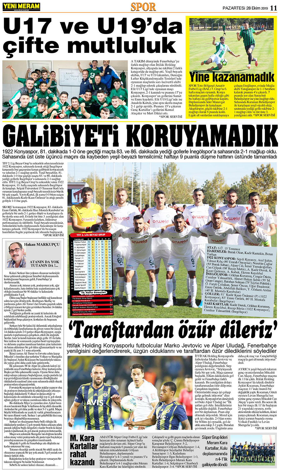 28 Ekim 2019 Yeni Meram Gazetesi