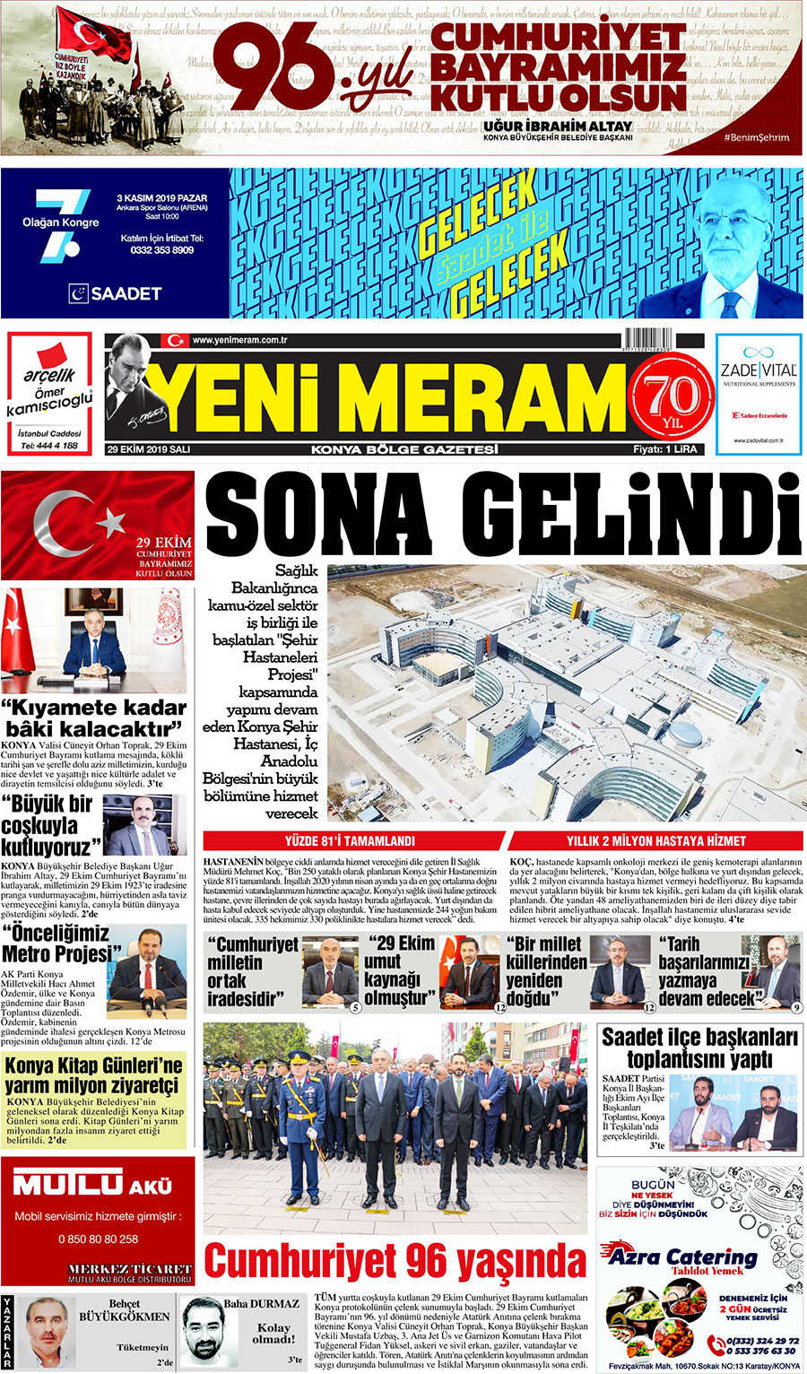 29 Ekim 2019 Yeni Meram Gazetesi