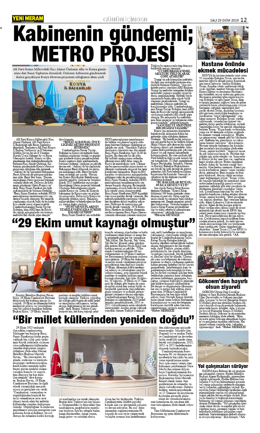 29 Ekim 2019 Yeni Meram Gazetesi