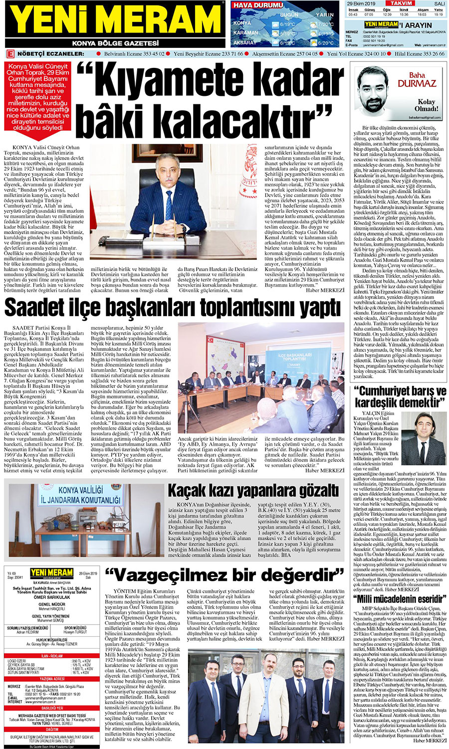 29 Ekim 2019 Yeni Meram Gazetesi