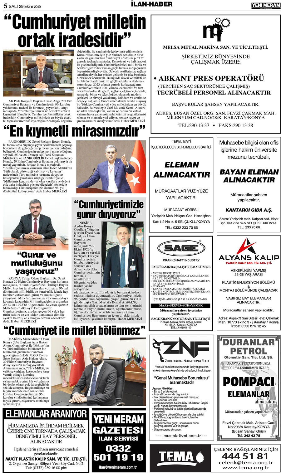 29 Ekim 2019 Yeni Meram Gazetesi