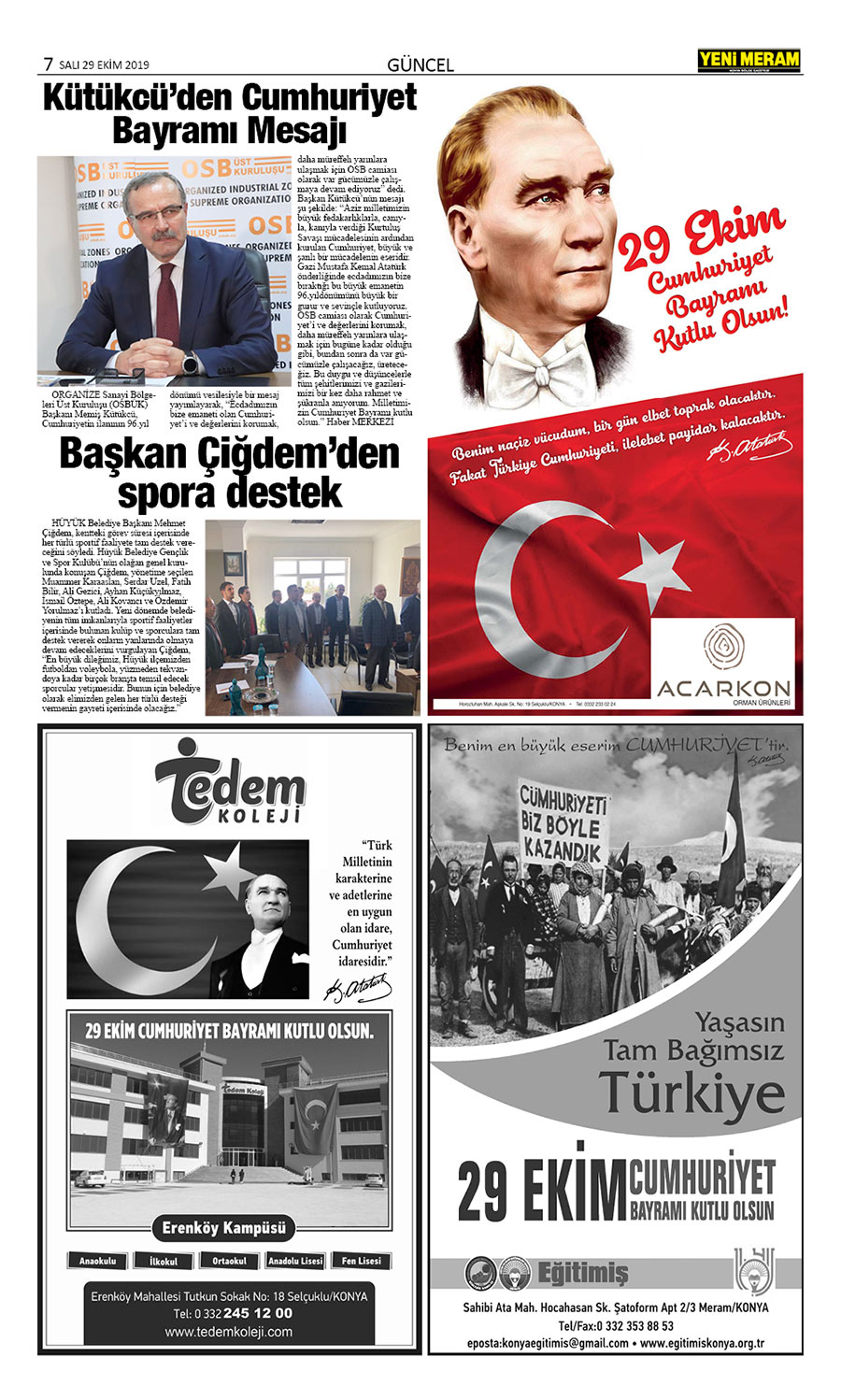 29 Ekim 2019 Yeni Meram Gazetesi