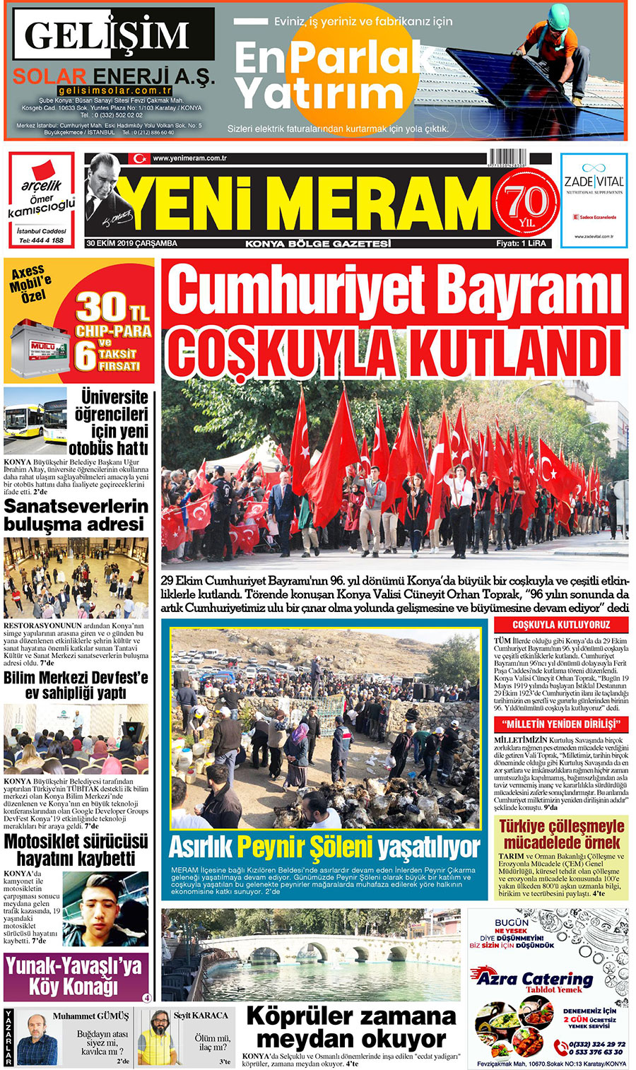 30 Ekim 2019 Yeni Meram Gazetesi