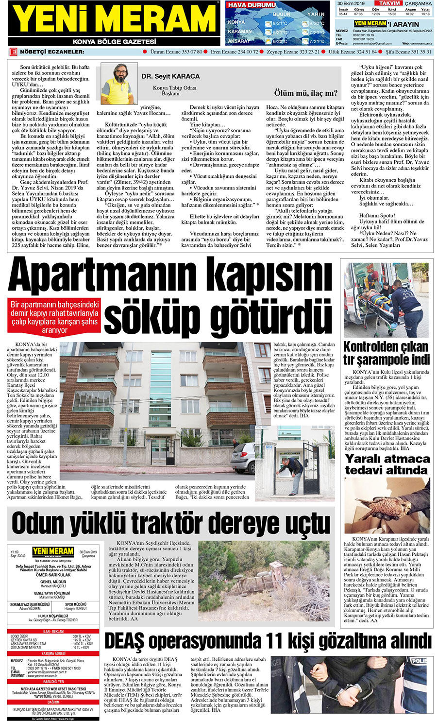 30 Ekim 2019 Yeni Meram Gazetesi