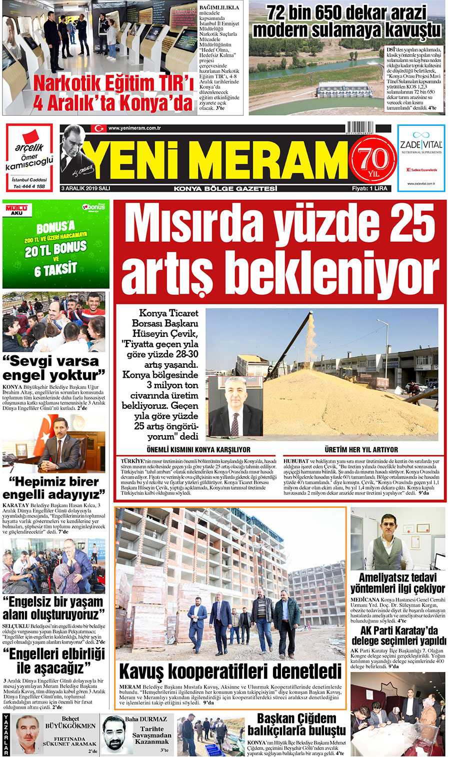 3 Aralık 2019 Yeni Meram Gazetesi