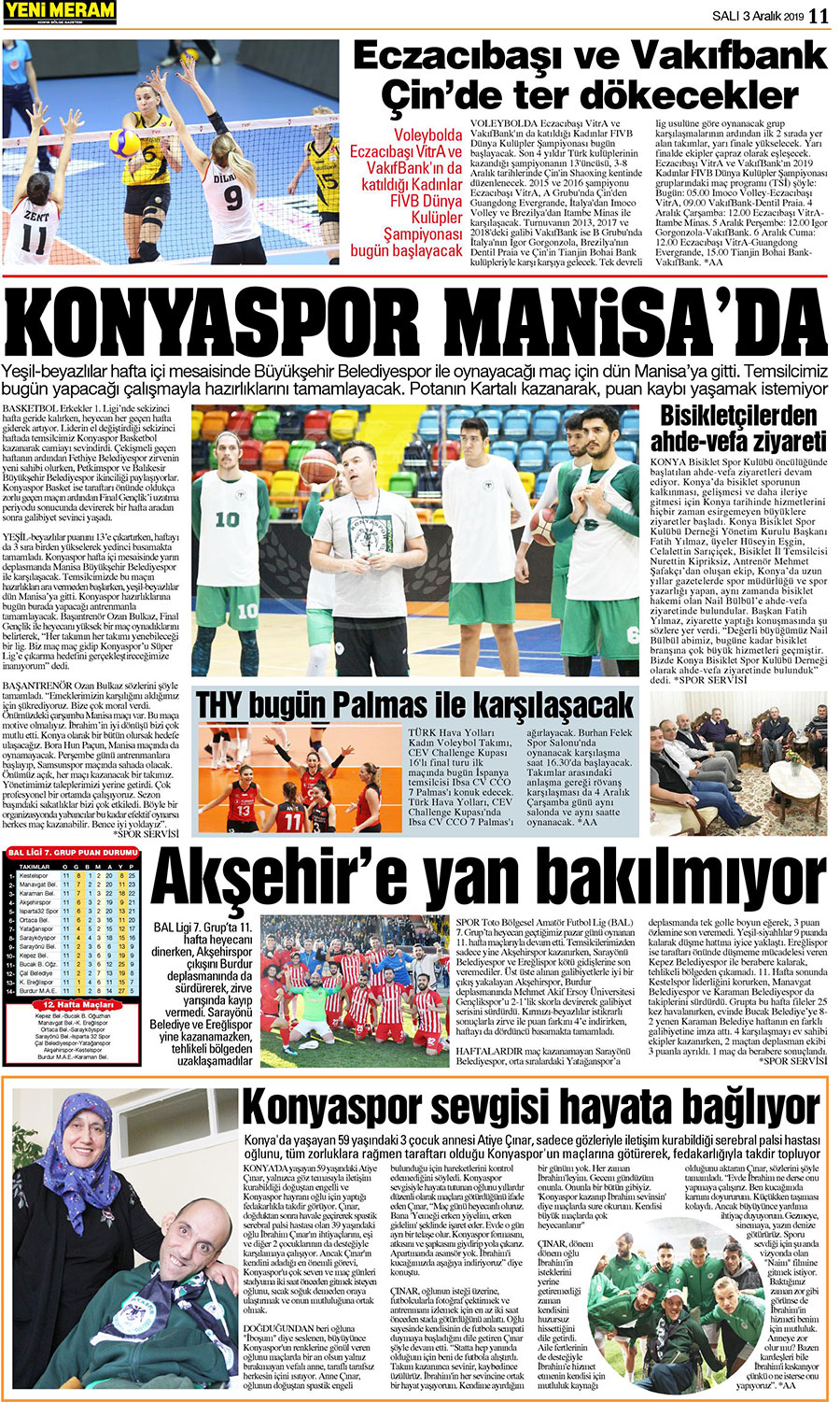 3 Aralık 2019 Yeni Meram Gazetesi