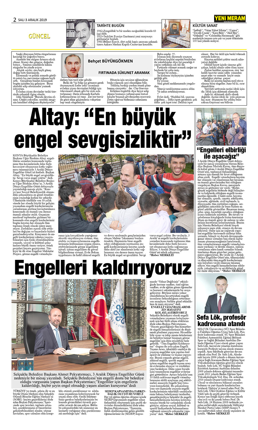 3 Aralık 2019 Yeni Meram Gazetesi