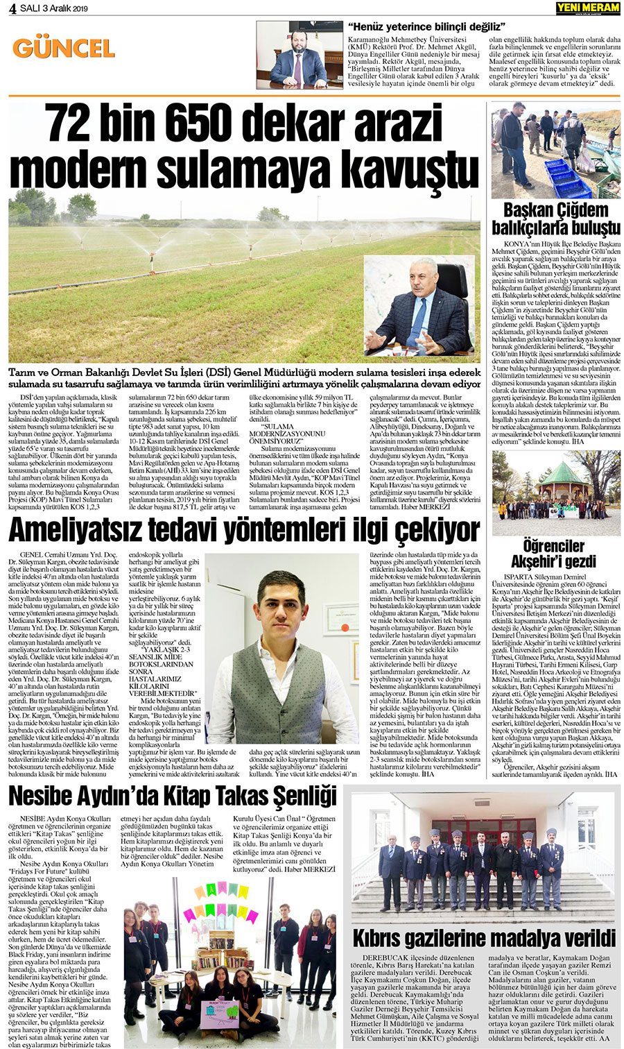 3 Aralık 2019 Yeni Meram Gazetesi