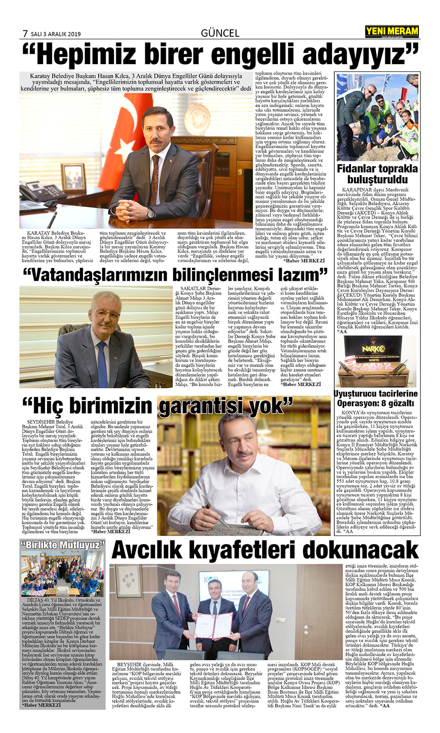 3 Aralık 2019 Yeni Meram Gazetesi