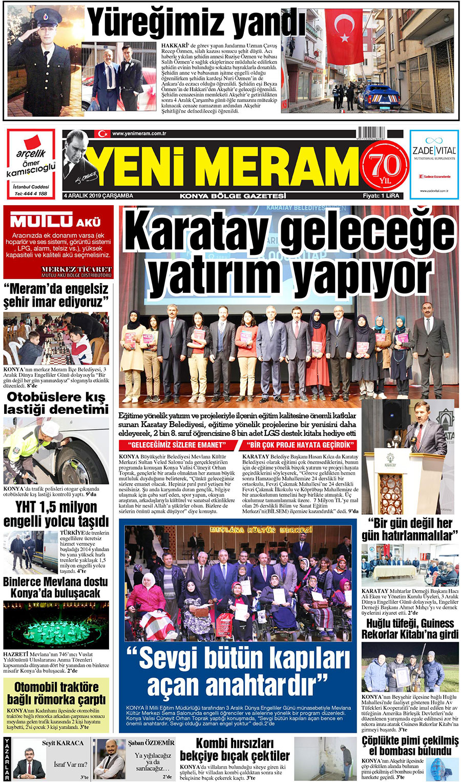 4 Aralık 2019 Yeni Meram Gazetesi