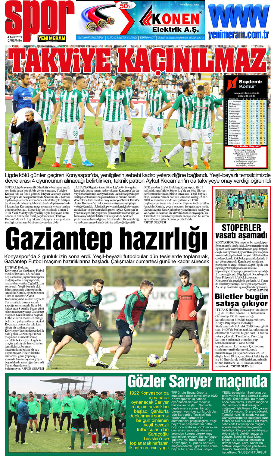 4 Aralık 2019 Yeni Meram Gazetesi