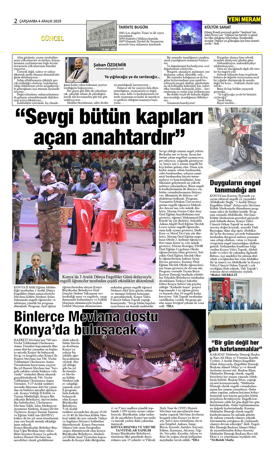 4 Aralık 2019 Yeni Meram Gazetesi