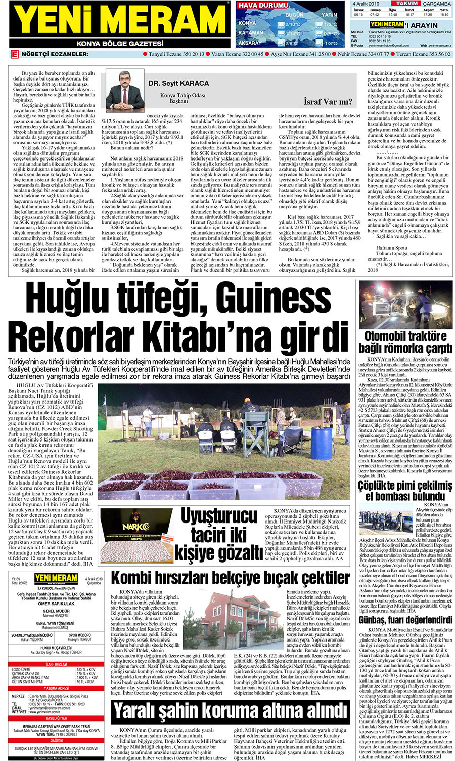 4 Aralık 2019 Yeni Meram Gazetesi