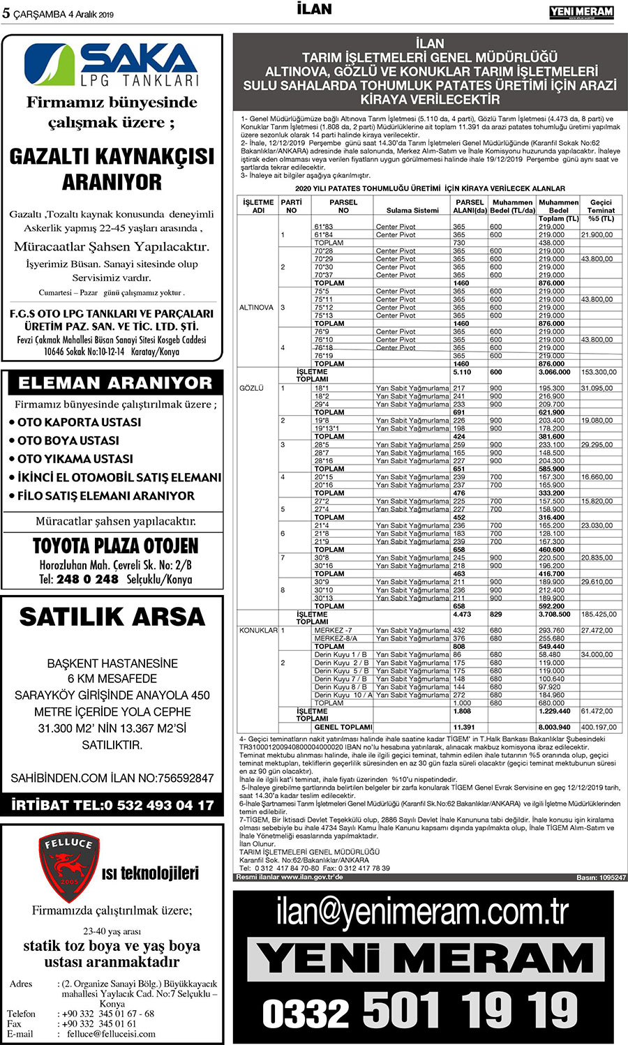 4 Aralık 2019 Yeni Meram Gazetesi