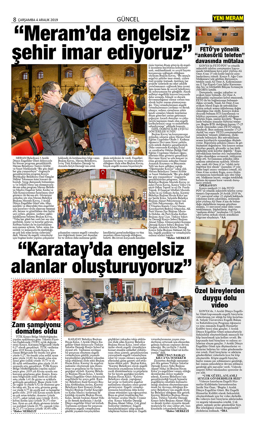 4 Aralık 2019 Yeni Meram Gazetesi