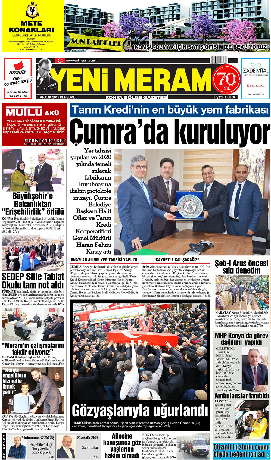 5 Aralık 2019 Yeni Meram Gazetesi