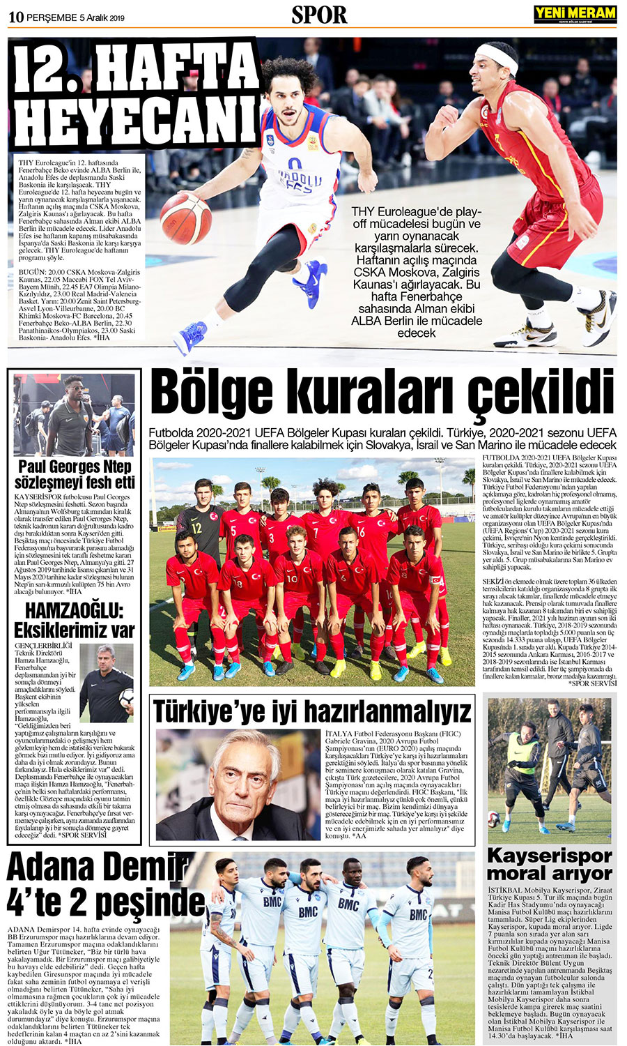 5 Aralık 2019 Yeni Meram Gazetesi