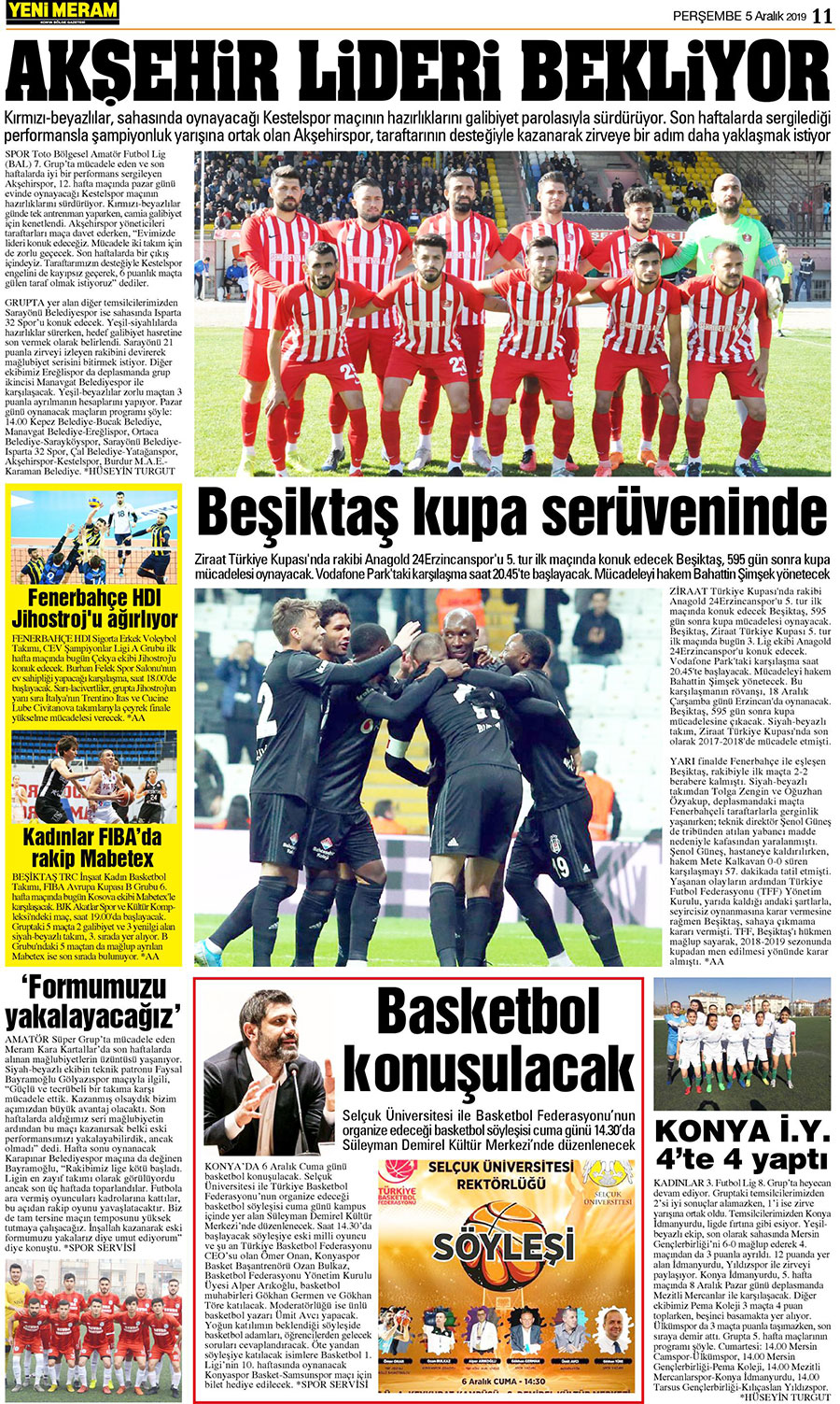 5 Aralık 2019 Yeni Meram Gazetesi