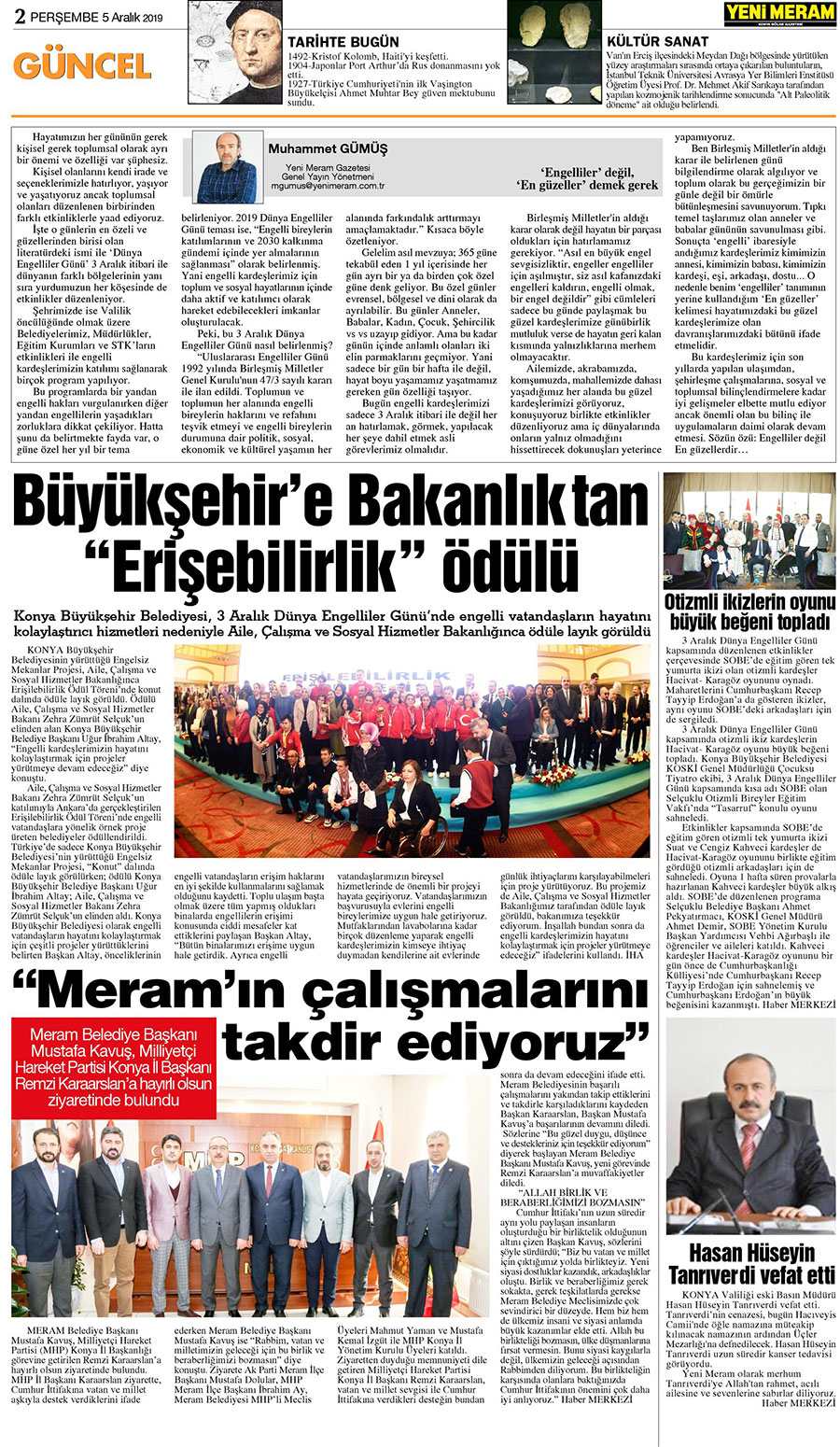 5 Aralık 2019 Yeni Meram Gazetesi