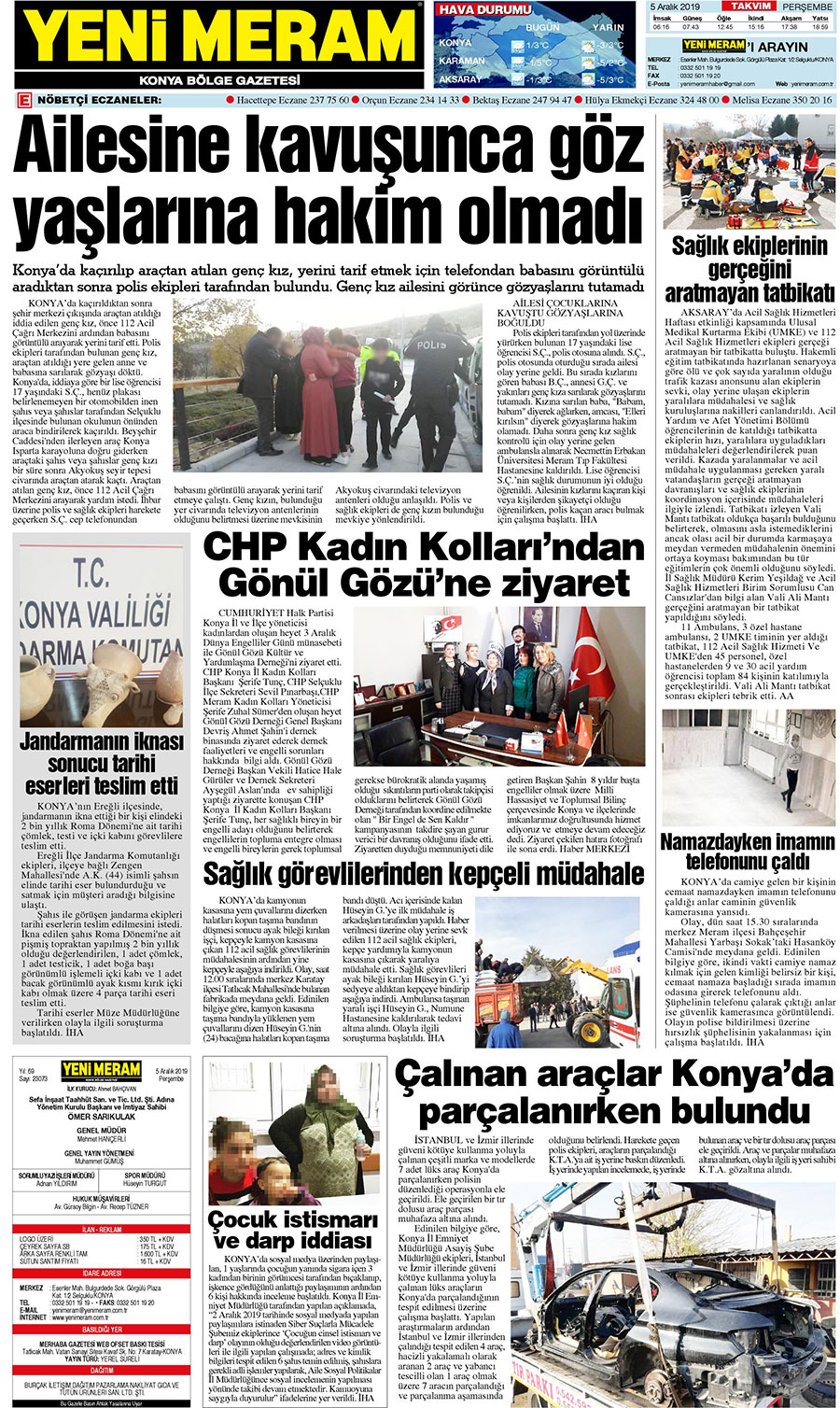 5 Aralık 2019 Yeni Meram Gazetesi