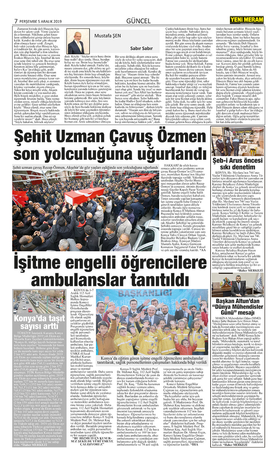 5 Aralık 2019 Yeni Meram Gazetesi