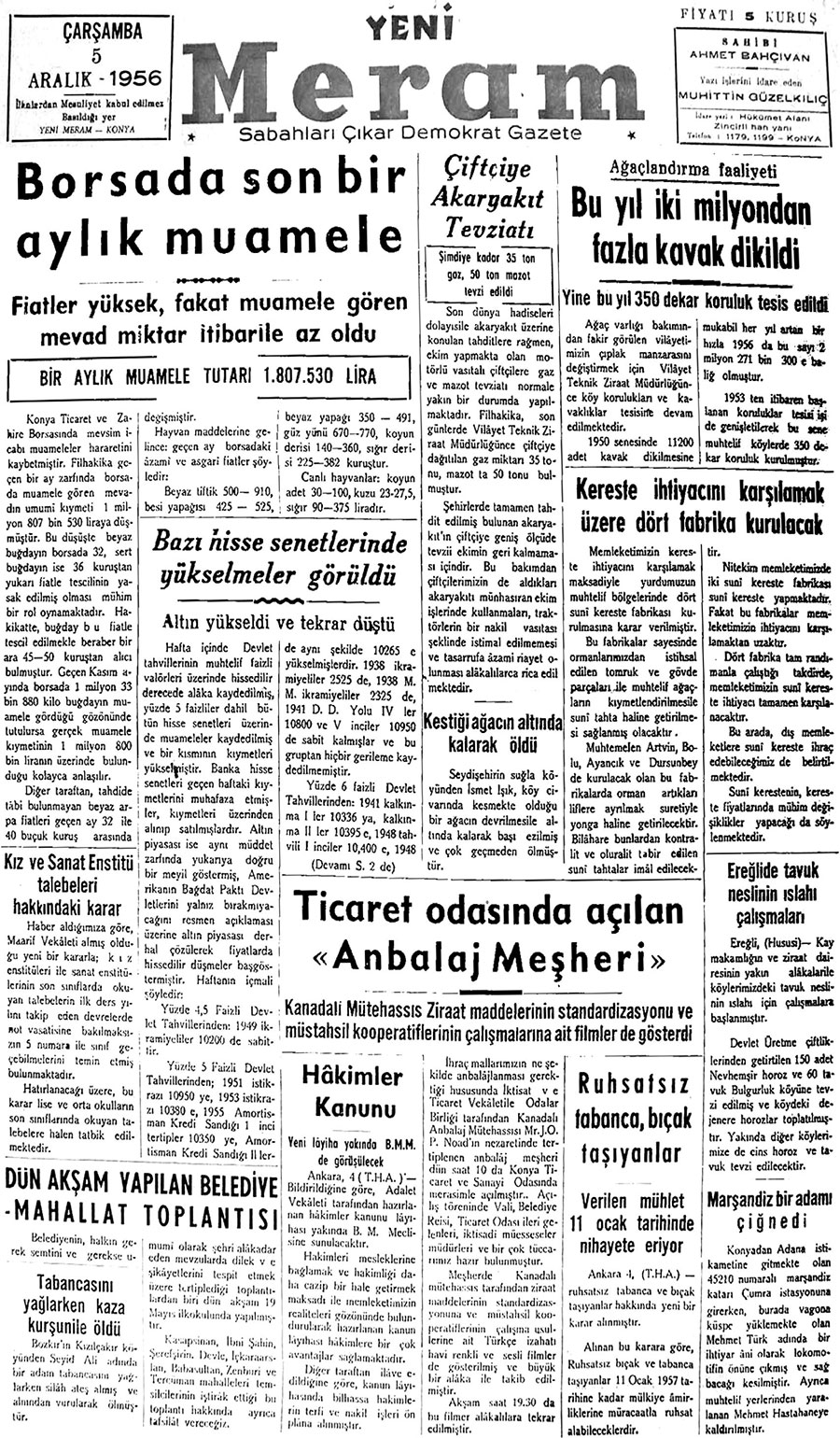 5 Aralık 2019 Yeni Meram Gazetesi