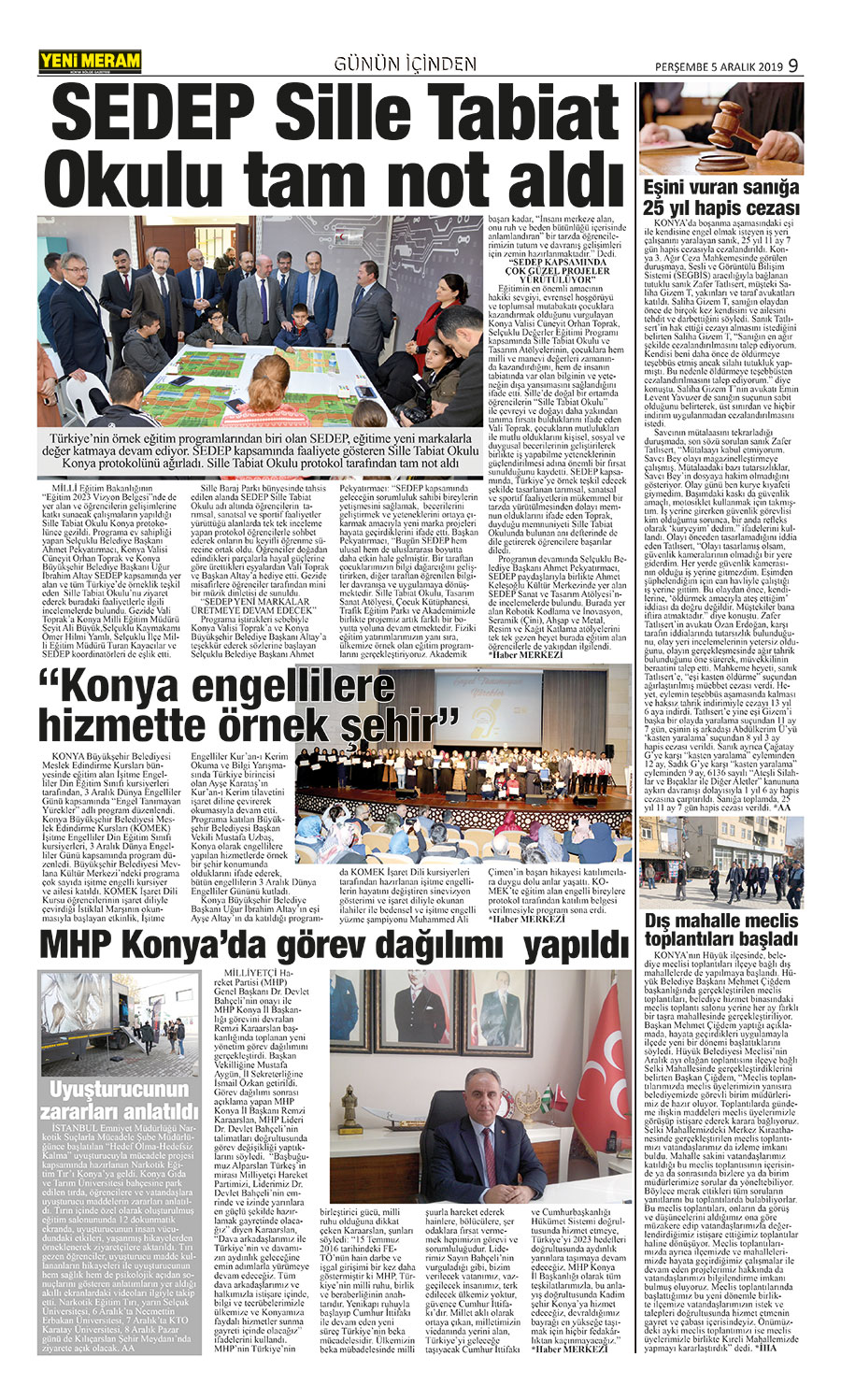 5 Aralık 2019 Yeni Meram Gazetesi