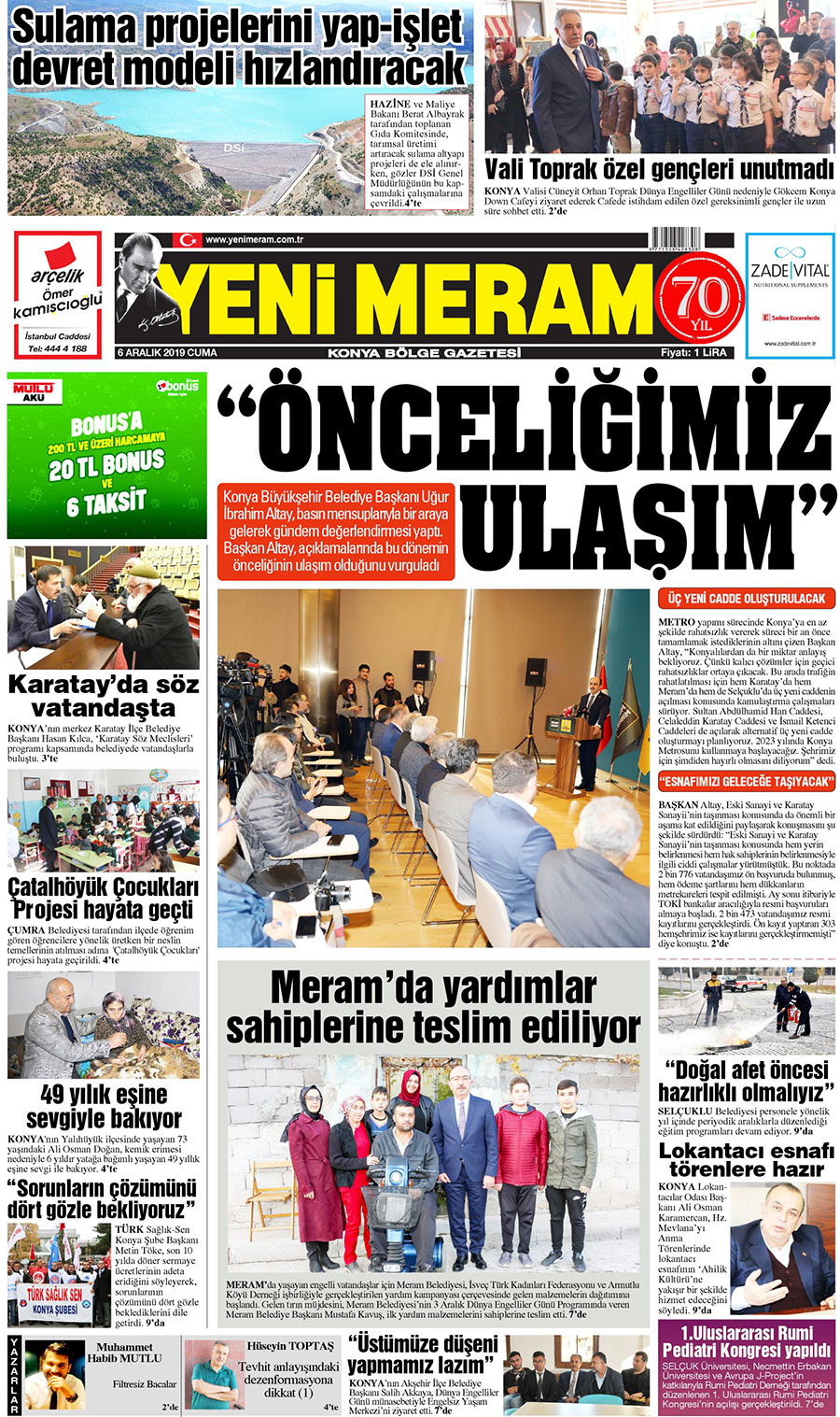 6 Aralık 2019 Yeni Meram Gazetesi