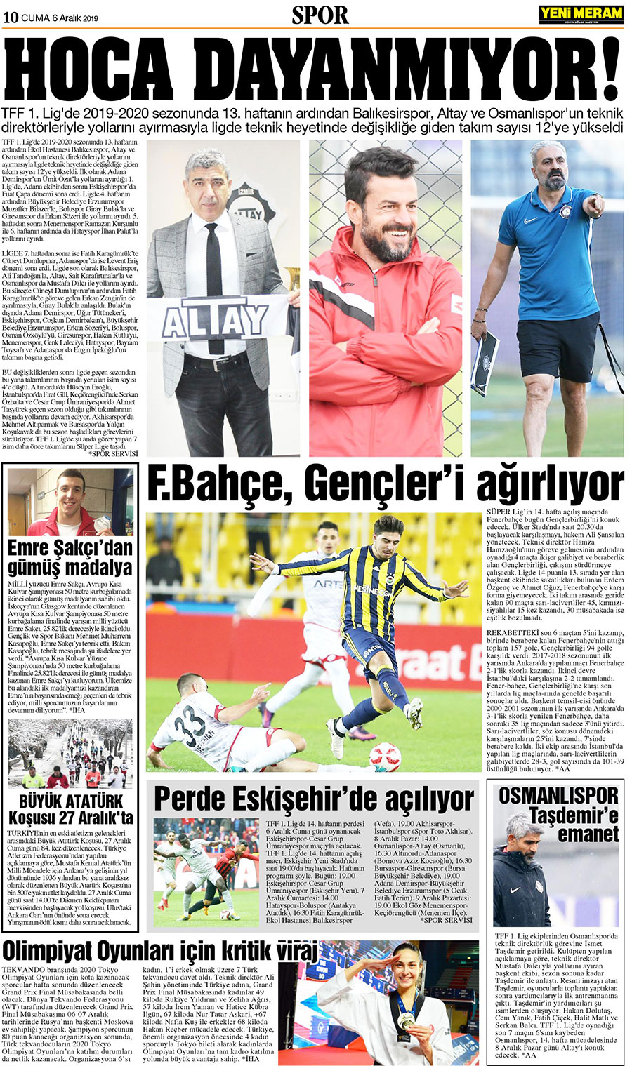 6 Aralık 2019 Yeni Meram Gazetesi