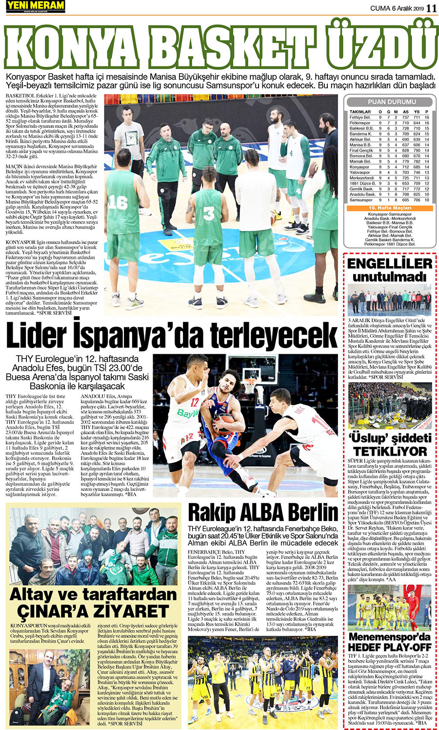 6 Aralık 2019 Yeni Meram Gazetesi